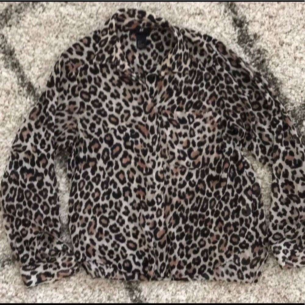 Leopard print chiffon button down